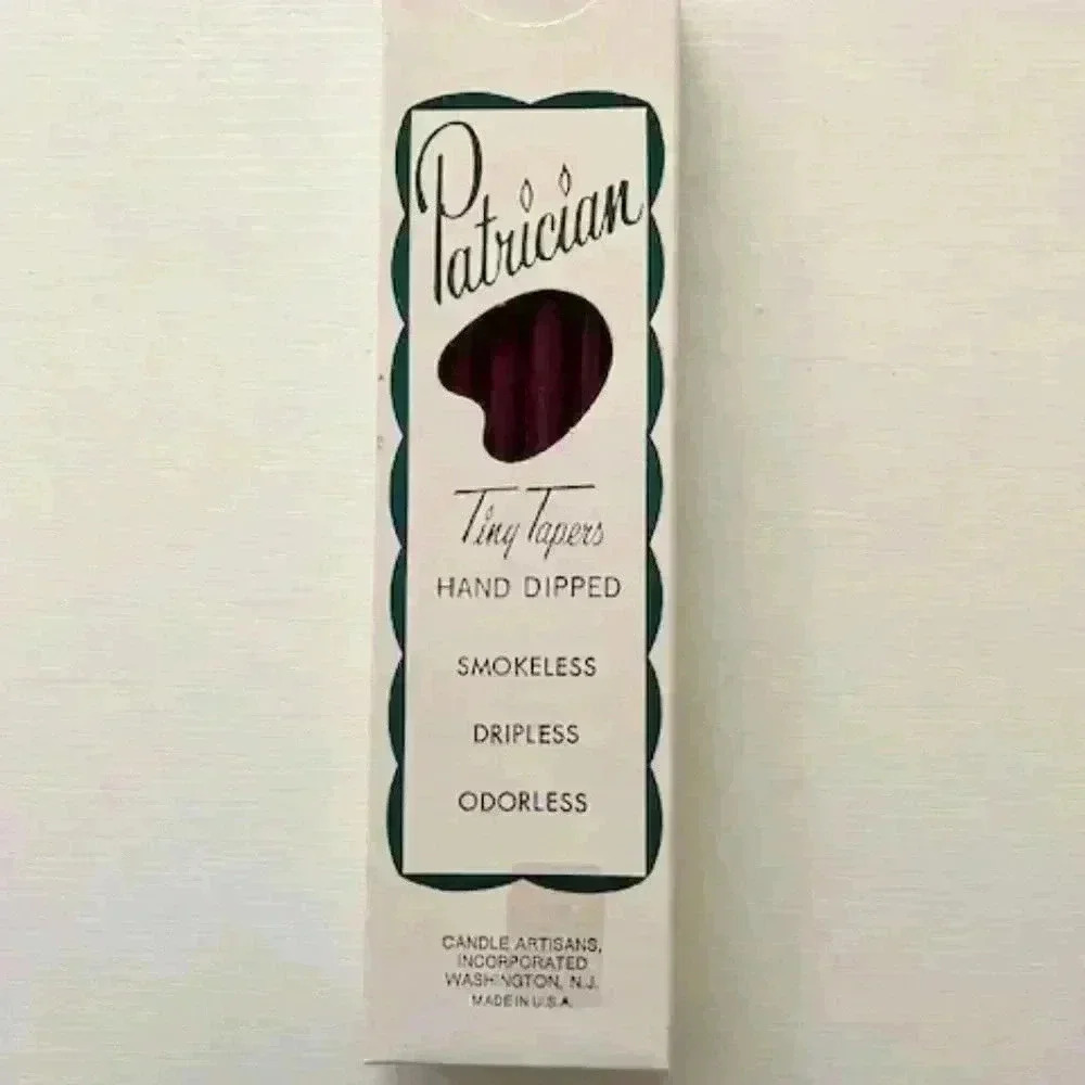12 Vintage Patrician Tiny Tapers 10" Candles Burgundy Hand Dipped Unburned